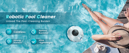 Y10 Cordless Robotic Pool Cleaner, Automatic Pool Vacuum - 120 Mins Runtime, Powerful Suction, Self-Parking, Lightweight for Above/Inground Pools Up to 65ft/1100 Sq.Ft (Ivory)