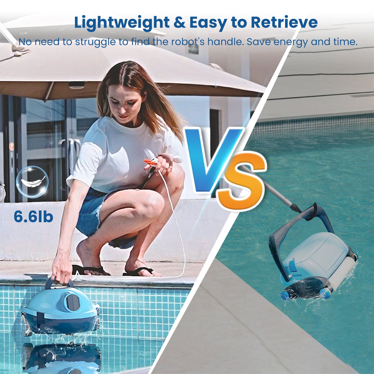 Y10 Cordless Robotic Pool Cleaner, Automatic Pool Vacuum -120 Mins Runtime, Powerful Suction, Self-Parking, Lightweight for Above/Inground Pools Up to 65ft/1100 Sq.Ft
