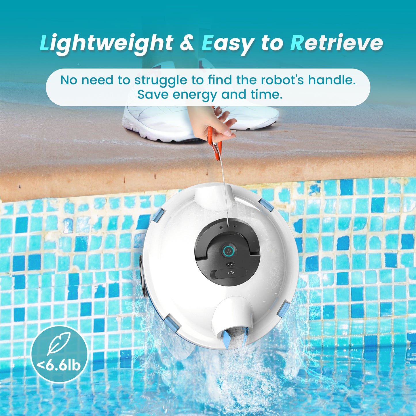 Y10 Cordless Robotic Pool Cleaner, Automatic Pool Vacuum - 120 Mins Runtime, Powerful Suction, Self-Parking, Lightweight for Above/Inground Pools Up to 65ft/1100 Sq.Ft (Ivory)