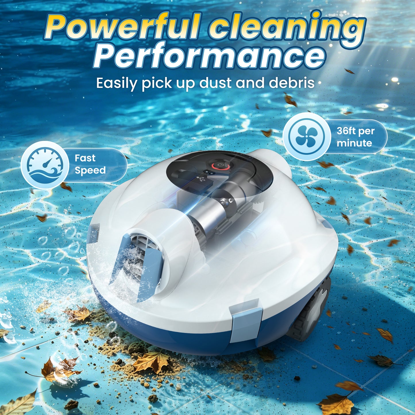Cordless Robotic Pool Cleaner, Automatic Pool Vacuum - 90 Mins Runtime, Powerful Suction, Self-Parking, Lightweight for Above/Inground Pools Up to 65ft/1100 Sq.Ft