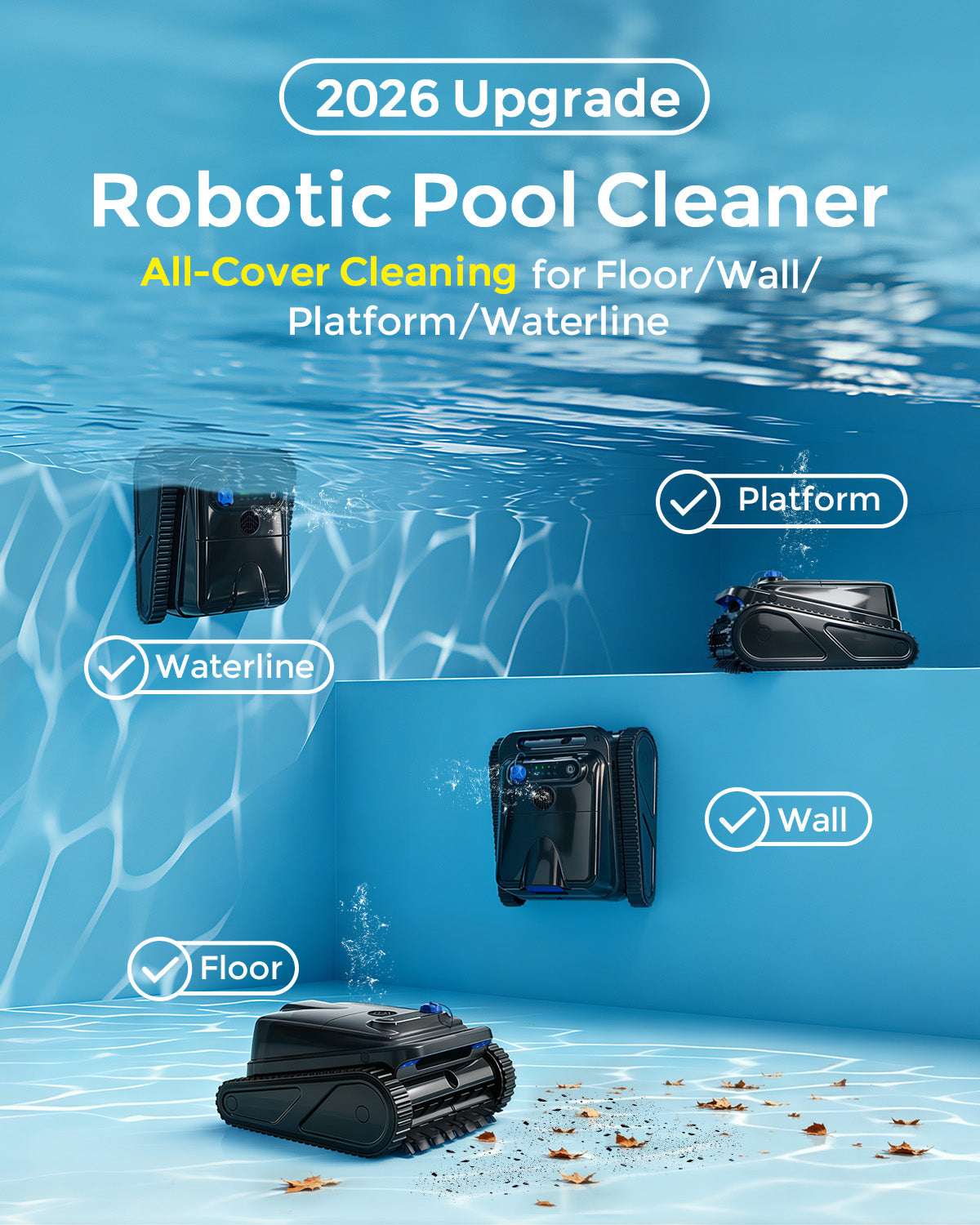 2026 Upgrade OUCAXIA Robotic Pool Vacuum, 4L Large Capacity Pool Vacuum