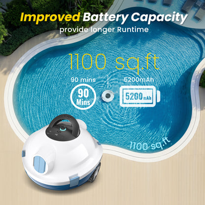 Cordless Robotic Pool Cleaner, Automatic Pool Vacuum - 90 Mins Runtime, Powerful Suction, Self-Parking, Lightweight for Above/Inground Pools Up to 65ft/1100 Sq.Ft