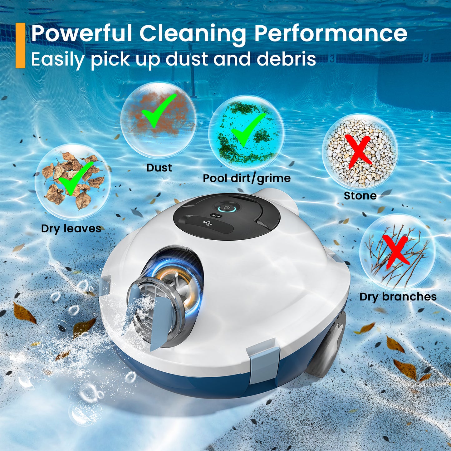 Y10 Cordless Robotic Pool Cleaner, Automatic Pool Vacuum - 120 Mins Runtime, Powerful Suction, Self-Parking, Lightweight for Above/Inground Pools Up to 65ft/1100 Sq.Ft (Ivory)