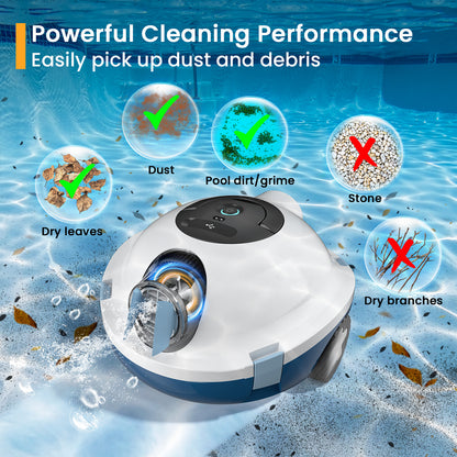 Y10 Cordless Robotic Pool Cleaner, Automatic Pool Vacuum - 120 Mins Runtime, Powerful Suction, Self-Parking, Lightweight for Above/Inground Pools Up to 65ft/1100 Sq.Ft (Ivory)