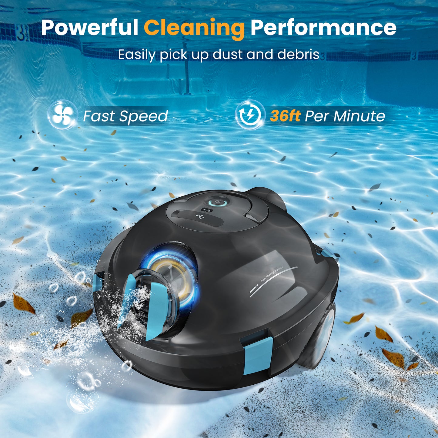 Y10 Cordless Robotic Pool Cleaner, Automatic Pool Vacuum - 120 Mins Runtime, Powerful Suction, Self-Parking, Lightweight for Above/Inground Pools Up to 65ft/1100 Sq.Ft (Obsidian)