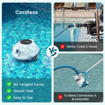 Y10 Cordless Robotic Pool Cleaner, Automatic Pool Vacuum - 120 Mins Runtime, Powerful Suction, Self-Parking, Lightweight for Above/Inground Pools Up to 65ft/1100 Sq.Ft (Ivory)