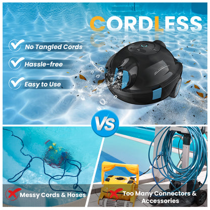 Y10 Cordless Robotic Pool Cleaner, Automatic Pool Vacuum - 120 Mins Runtime, Powerful Suction, Self-Parking, Lightweight for Above/Inground Pools Up to 65ft/1100 Sq.Ft (Obsidian)