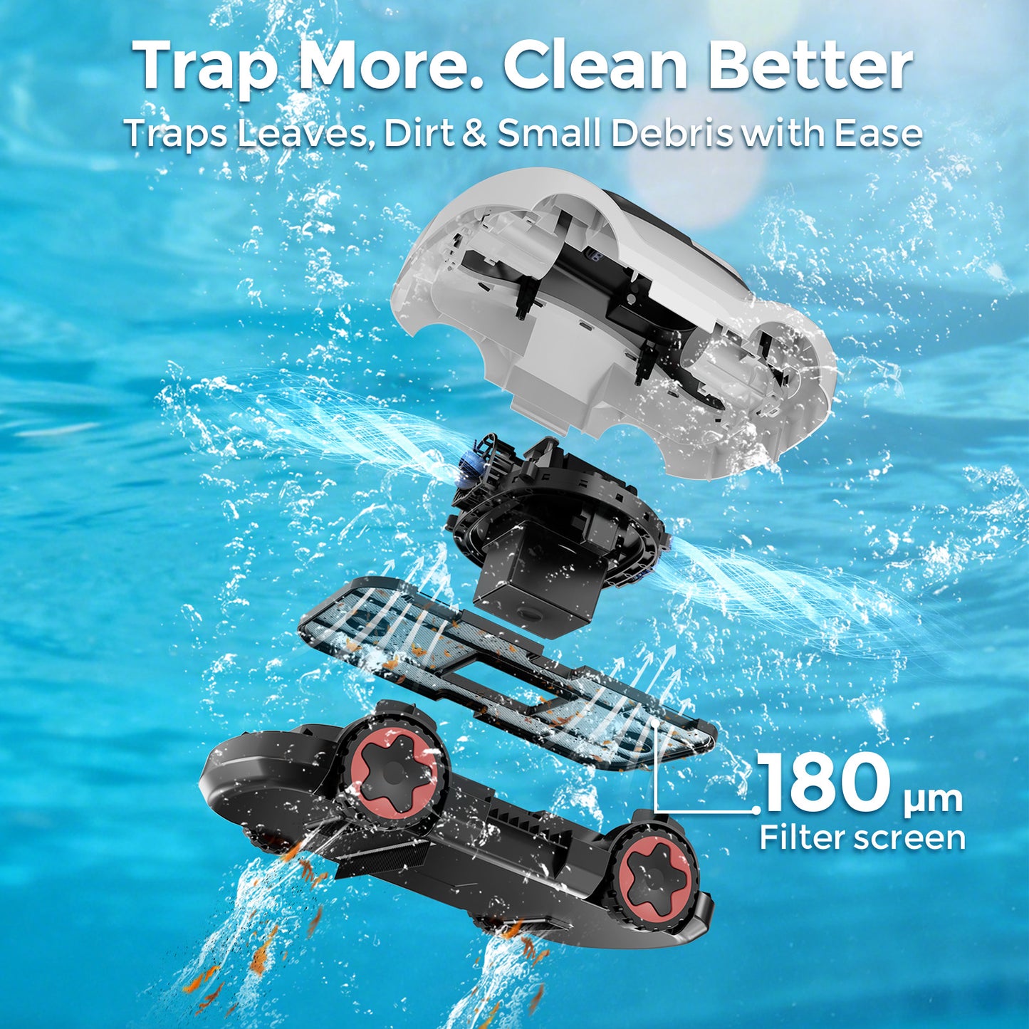 C5 Robotic Pool Cleaner, Cordless Pool Vacuum for Above-Ground & Inground Pools up to 2,000 Sq.Ft, Strong Suction, 160-Min Runtime, Smart Auto-Parking & 2.7L Large Debris Basket