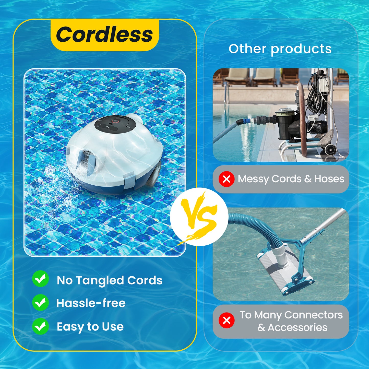 Cordless Robotic Pool Cleaner, Automatic Pool Vacuum - 90 Mins Runtime, Powerful Suction, Self-Parking, Lightweight for Above/Inground Pools Up to 65ft/1100 Sq.Ft