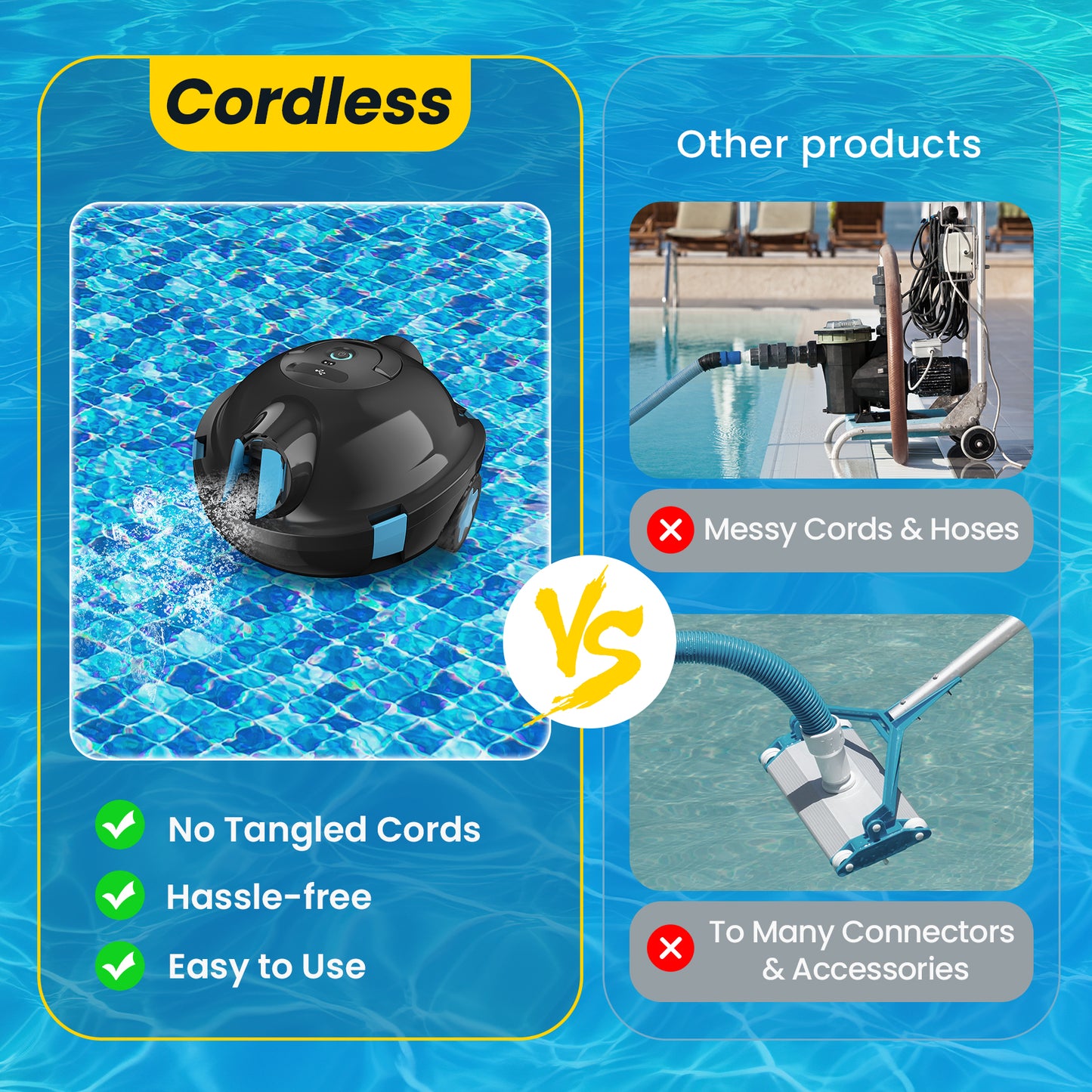 Cordless Robotic Pool Cleaner, Automatic Pool Vacuum - 90 Mins Runtime, Powerful Suction, Self-Parking, Lightweight for Above/Inground Pools Up to 65ft/1100 Sq.Ft