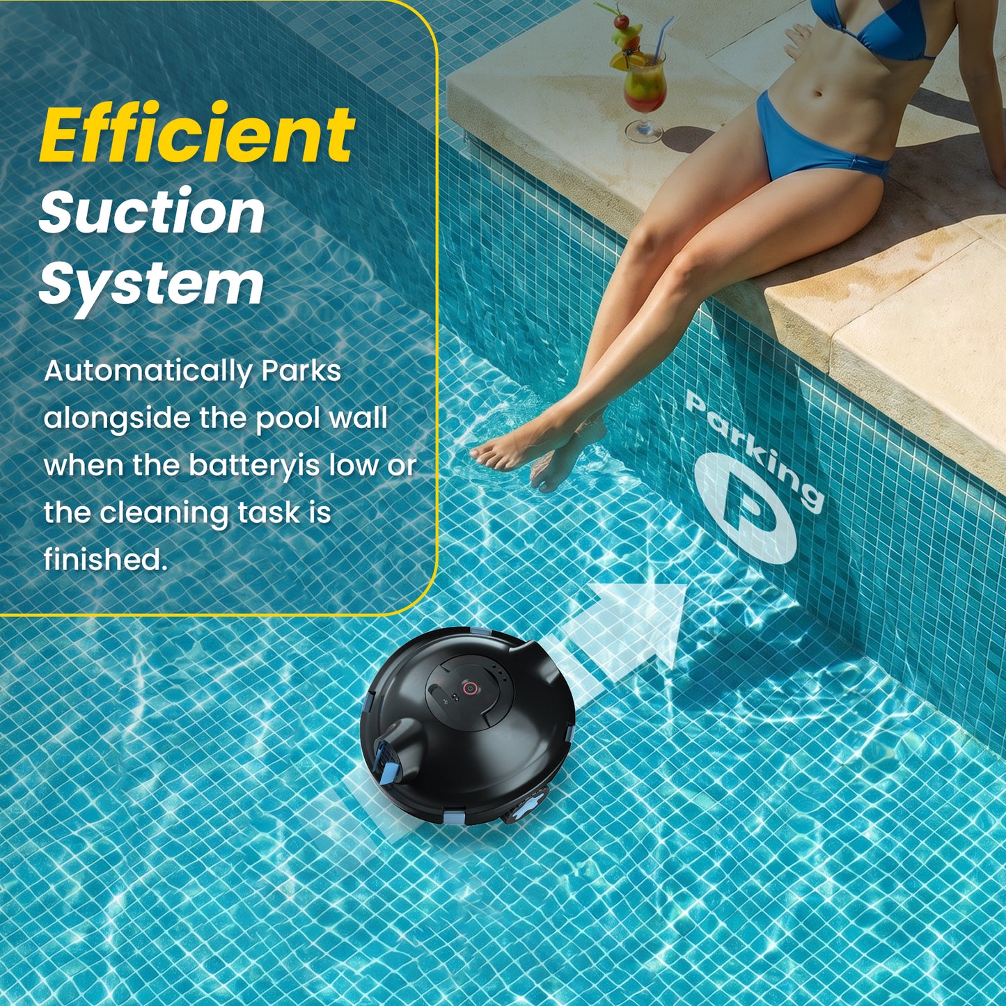 Cordless Robotic Pool Cleaner, Automatic Pool Vacuum - 90 Mins Runtime, Powerful Suction, Self-Parking, Lightweight for Above/Inground Pools Up to 65ft/1100 Sq.Ft