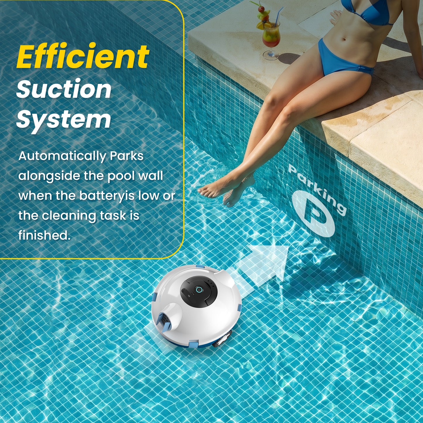 Cordless Robotic Pool Cleaner, Automatic Pool Vacuum - 90 Mins Runtime, Powerful Suction, Self-Parking, Lightweight for Above/Inground Pools Up to 65ft/1100 Sq.Ft