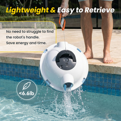 Cordless Robotic Pool Cleaner, Automatic Pool Vacuum - 90 Mins Runtime, Powerful Suction, Self-Parking, Lightweight for Above/Inground Pools Up to 65ft/1100 Sq.Ft