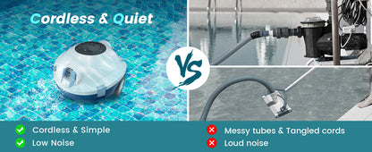 Y10 Cordless Robotic Pool Cleaner, Automatic Pool Vacuum - 120 Mins Runtime, Powerful Suction, Self-Parking, Lightweight for Above/Inground Pools Up to 65ft/1100 Sq.Ft (Ivory)