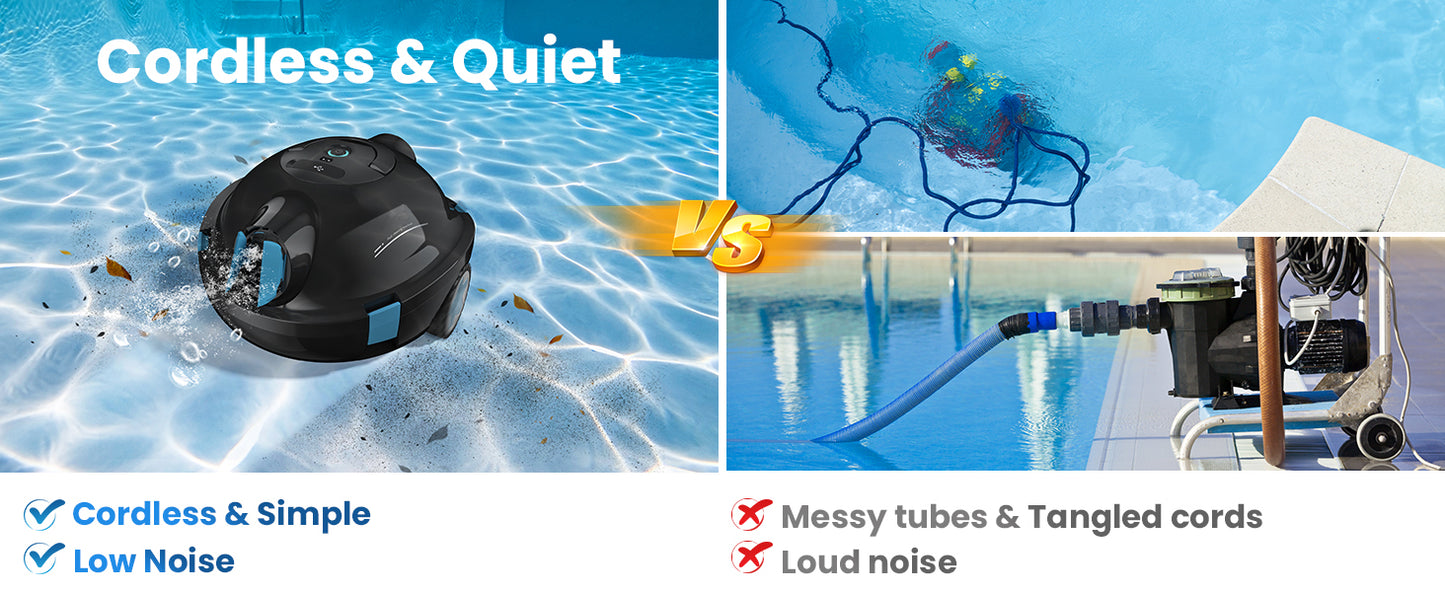 Y10 Cordless Robotic Pool Cleaner, Automatic Pool Vacuum - 120 Mins Runtime, Powerful Suction, Self-Parking, Lightweight for Above/Inground Pools Up to 65ft/1100 Sq.Ft (Obsidian)