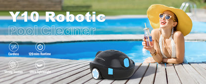 Y10 Cordless Robotic Pool Cleaner, Automatic Pool Vacuum - 120 Mins Runtime, Powerful Suction, Self-Parking, Lightweight for Above/Inground Pools Up to 65ft/1100 Sq.Ft (Obsidian)