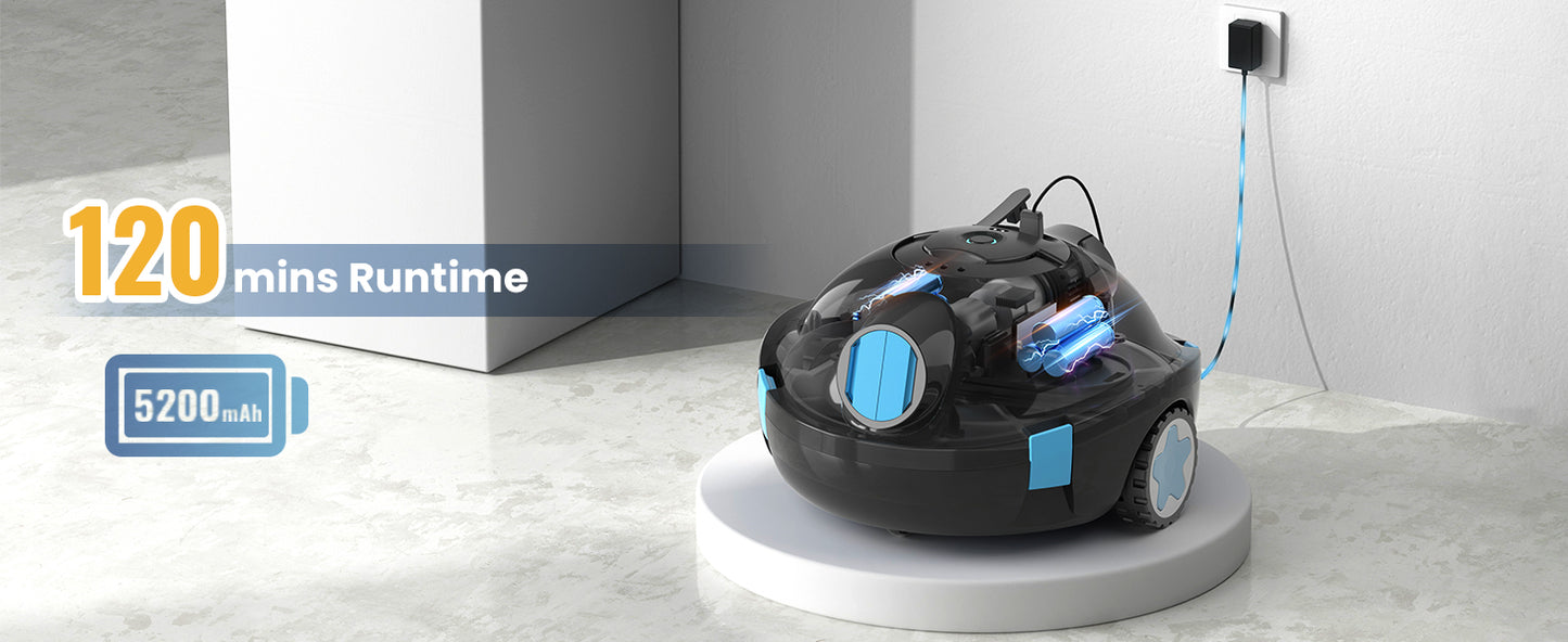 Y10 Cordless Robotic Pool Cleaner, Automatic Pool Vacuum - 120 Mins Runtime, Powerful Suction, Self-Parking, Lightweight for Above/Inground Pools Up to 65ft/1100 Sq.Ft (Obsidian)