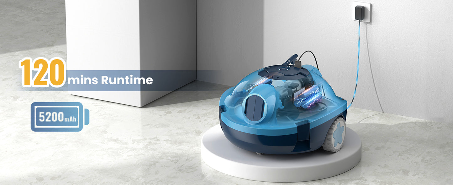 Y10 Cordless Robotic Pool Cleaner, Automatic Pool Vacuum -120 Mins Runtime, Powerful Suction, Self-Parking, Lightweight for Above/Inground Pools Up to 65ft/1100 Sq.Ft