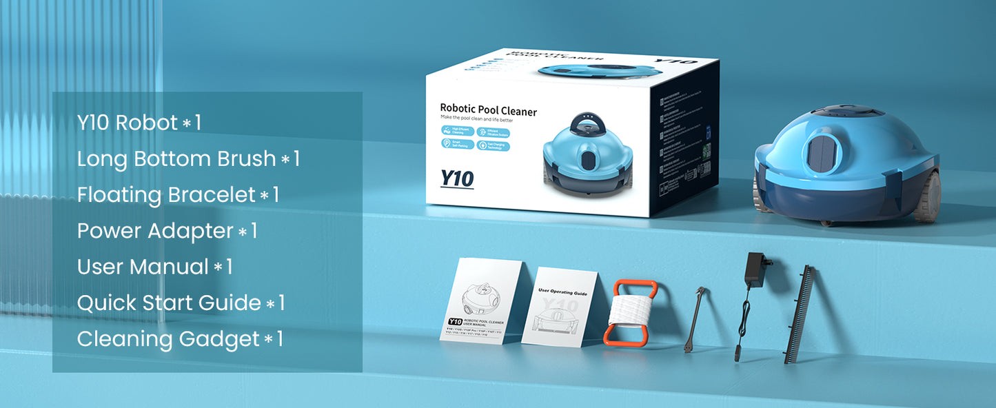 Y10 Cordless Robotic Pool Cleaner, Automatic Pool Vacuum -120 Mins Runtime, Powerful Suction, Self-Parking, Lightweight for Above/Inground Pools Up to 65ft/1100 Sq.Ft